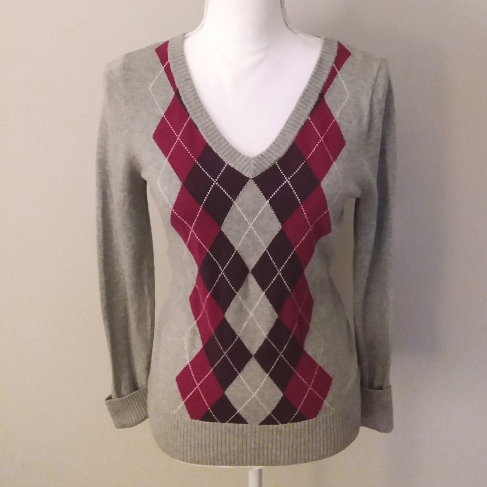 Merona Grey, Brown/Burgandy Argle Sweater